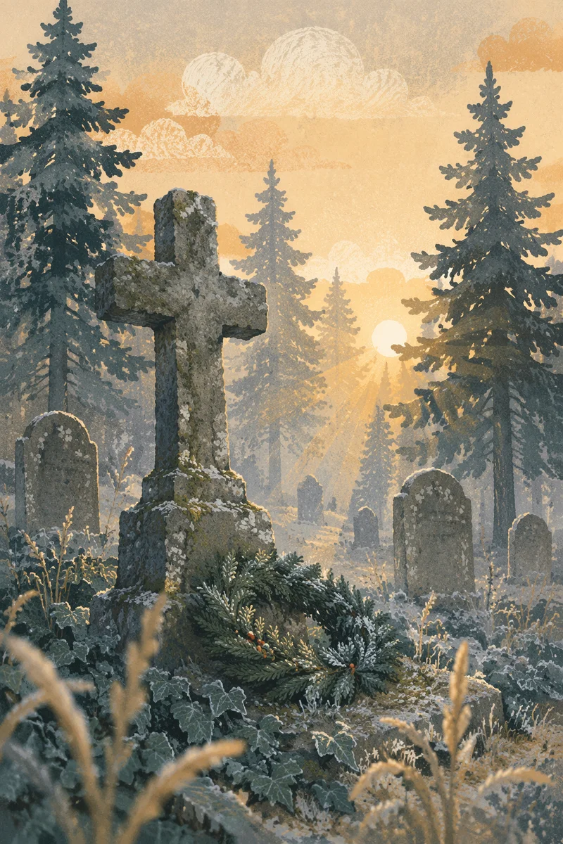 Weathered Stone Cross in Evergreen Cemetery