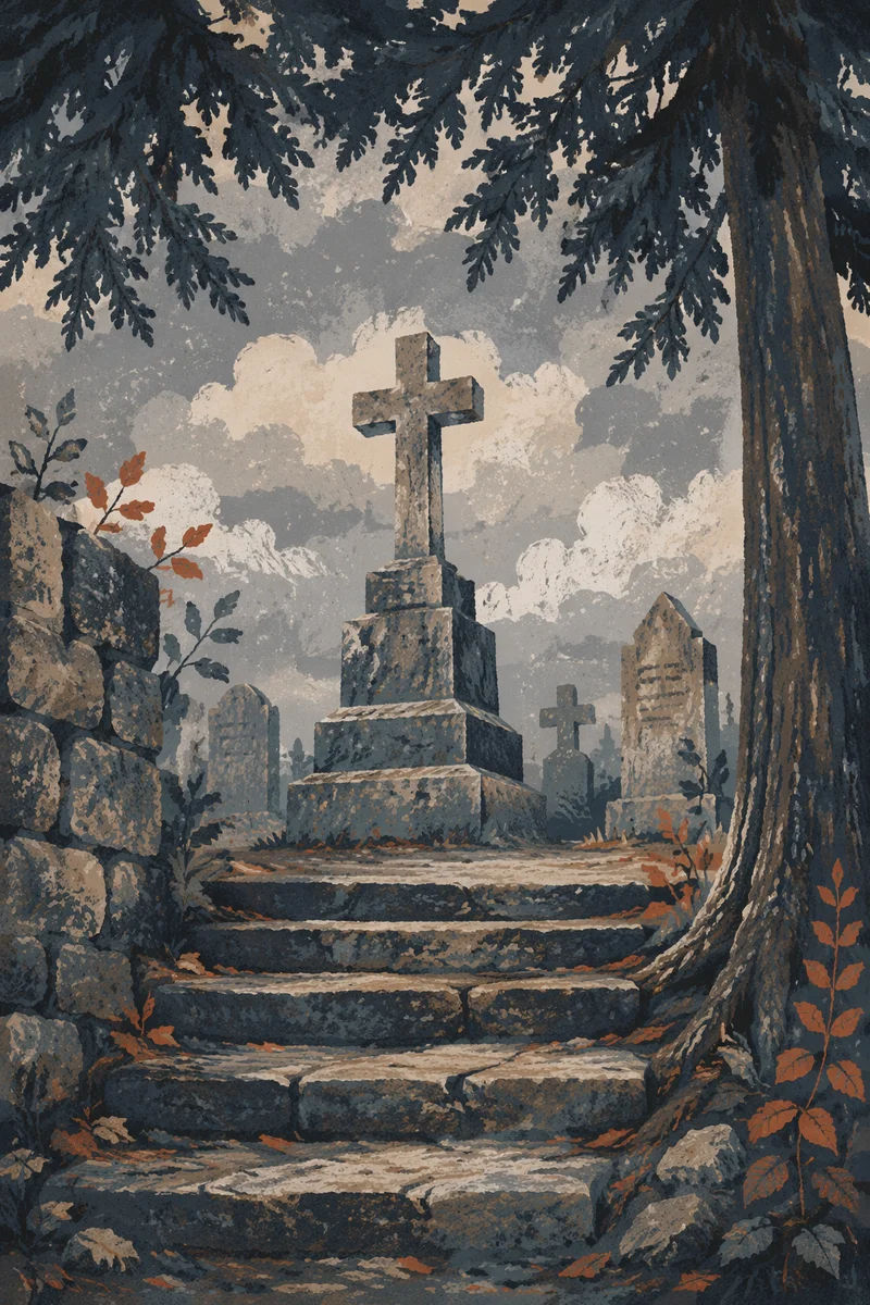 Weathered Stone Cross in Evergreen Cemetery