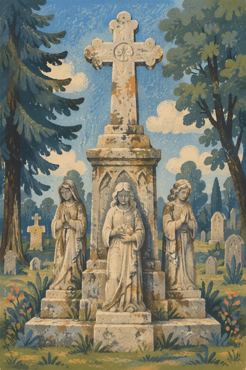 Weathered Stone Cross in Evergreen Cemetery