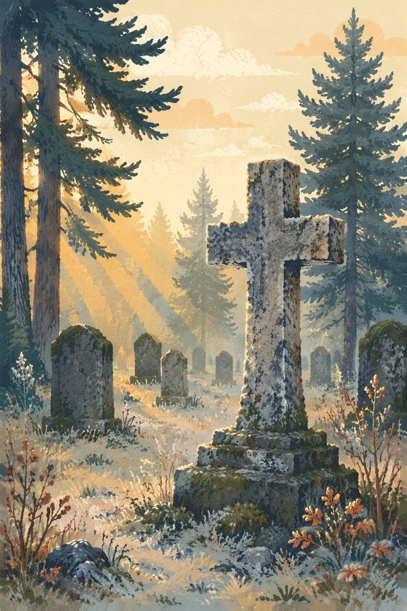 Weathered Stone Cross in Evergreen Cemetery
