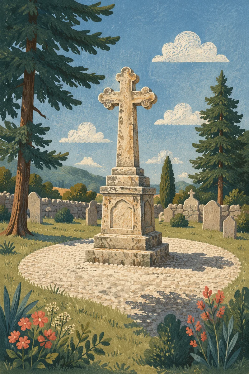 Weathered Stone Cross in Evergreen Cemetery