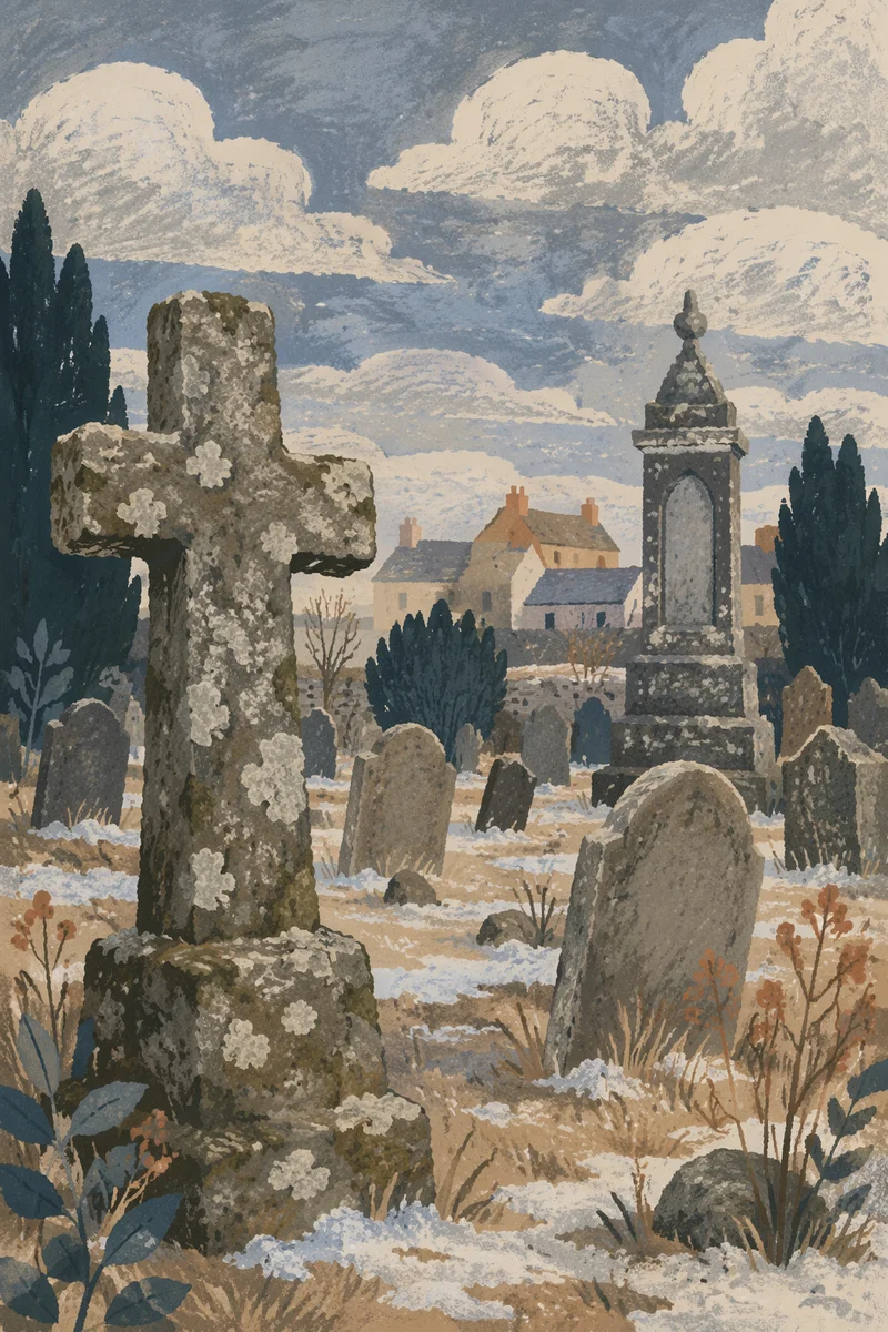 Weathered Stone Cross in Rural Cemetery