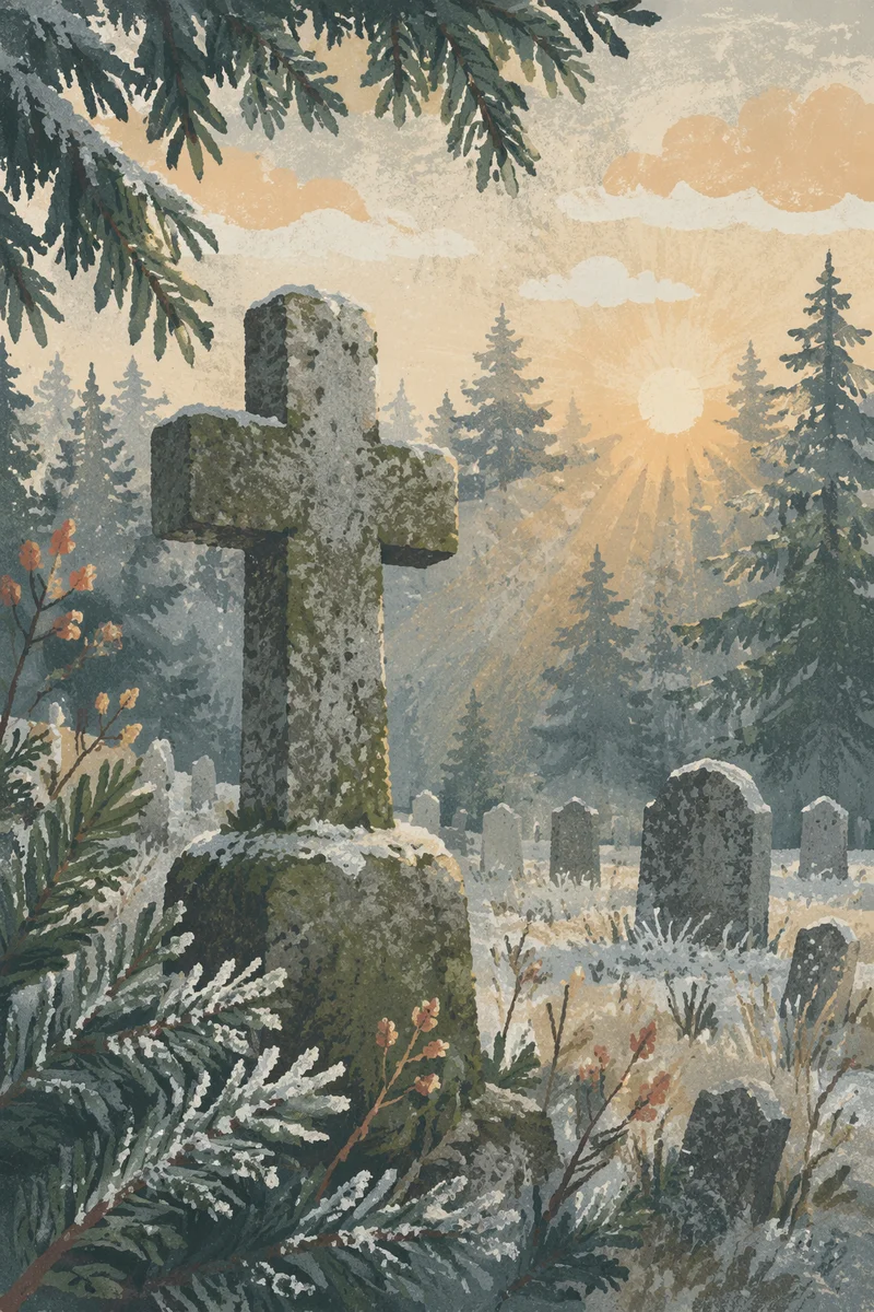 Weathered Stone Cross in Evergreen Cemetery