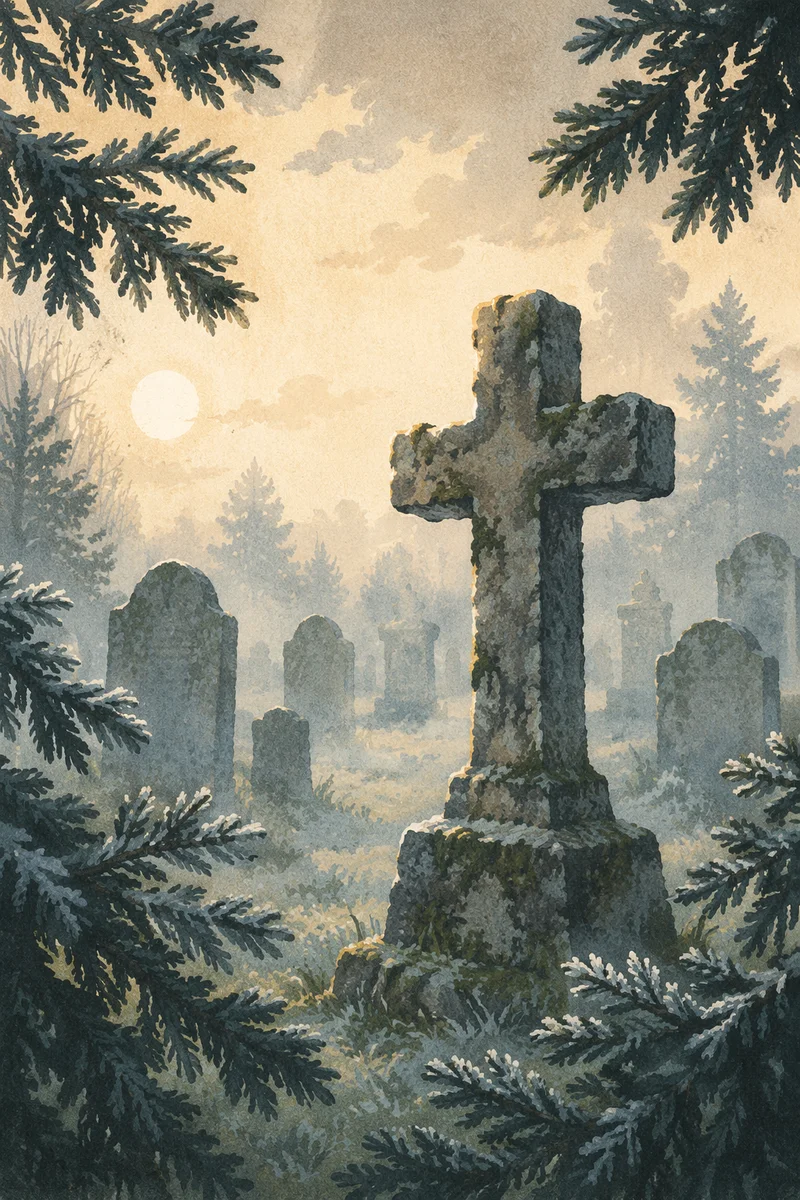Weathered Stone Cross in Evergreen Cemetery