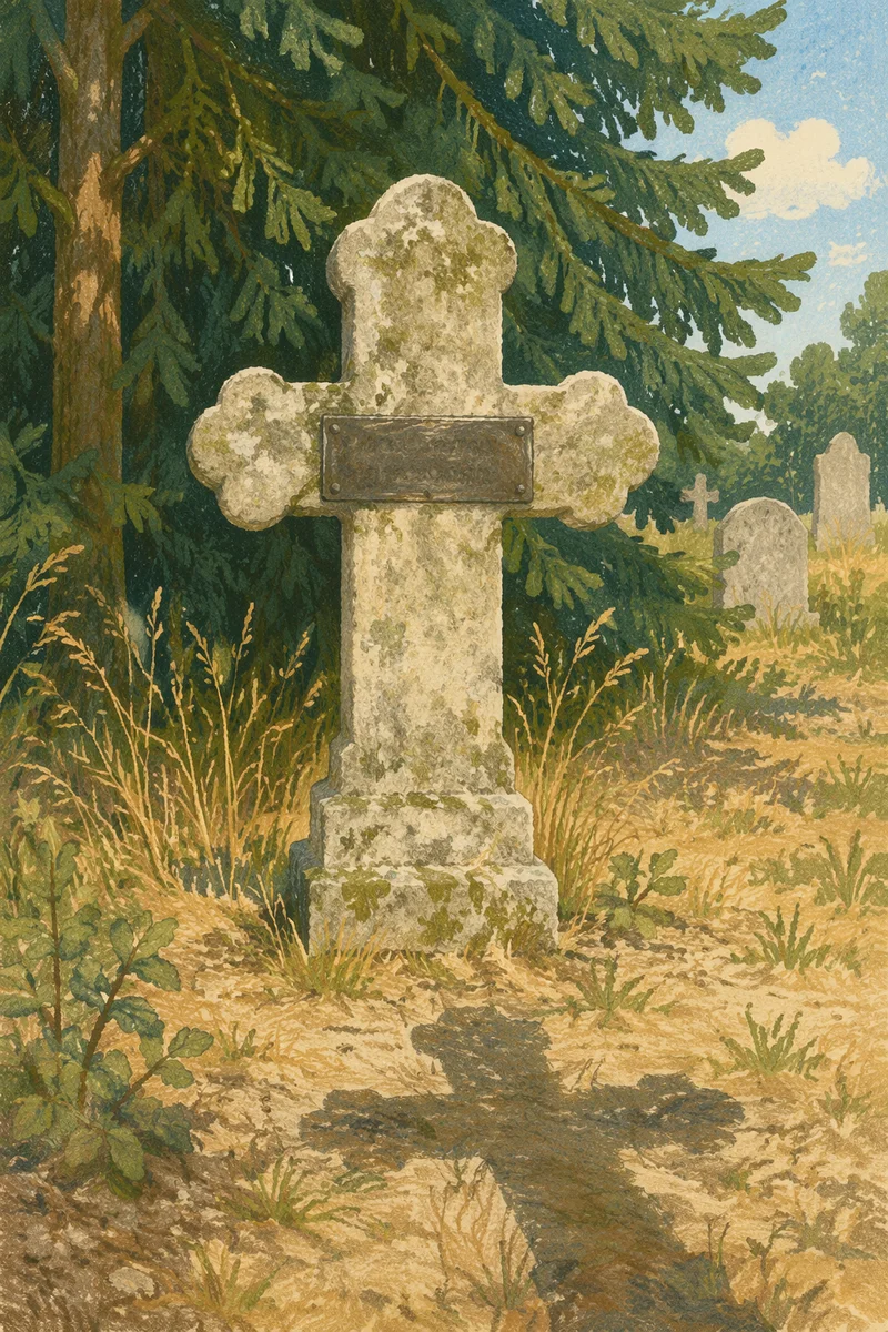 Weathered Stone Cross in Evergreen Cemetery