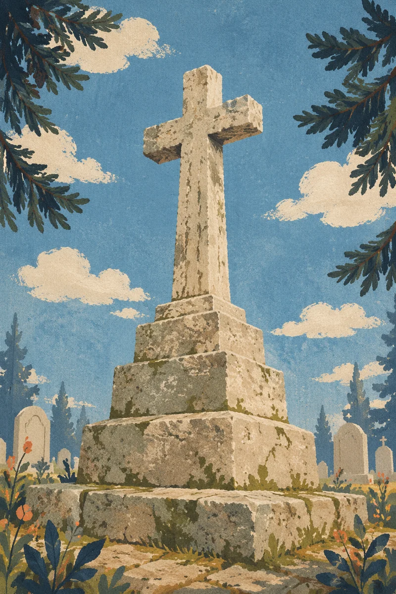 Weathered Stone Cross in Evergreen Cemetery
