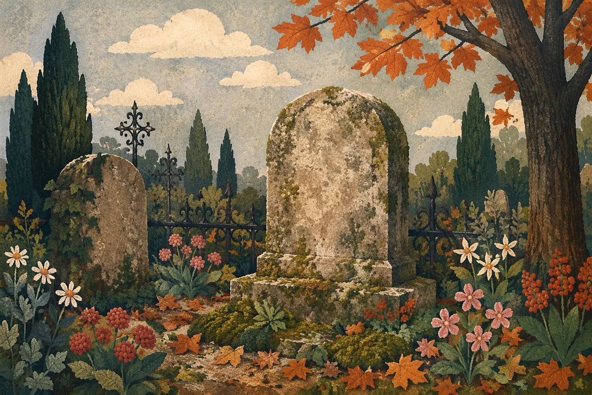 Weathered Stone Cross in Evergreen Cemetery