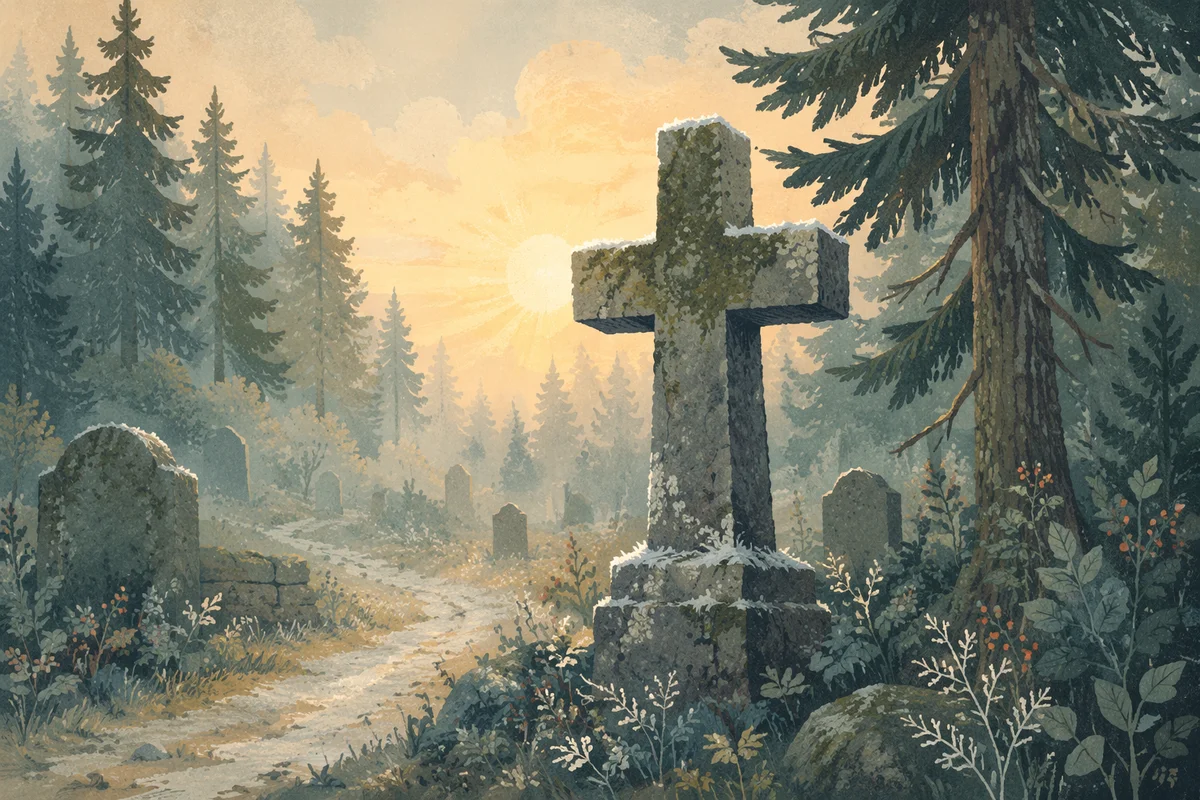 Weathered Stone Cross in Evergreen Cemetery