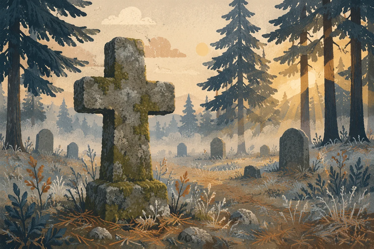 Weathered Stone Cross in Evergreen Cemetery