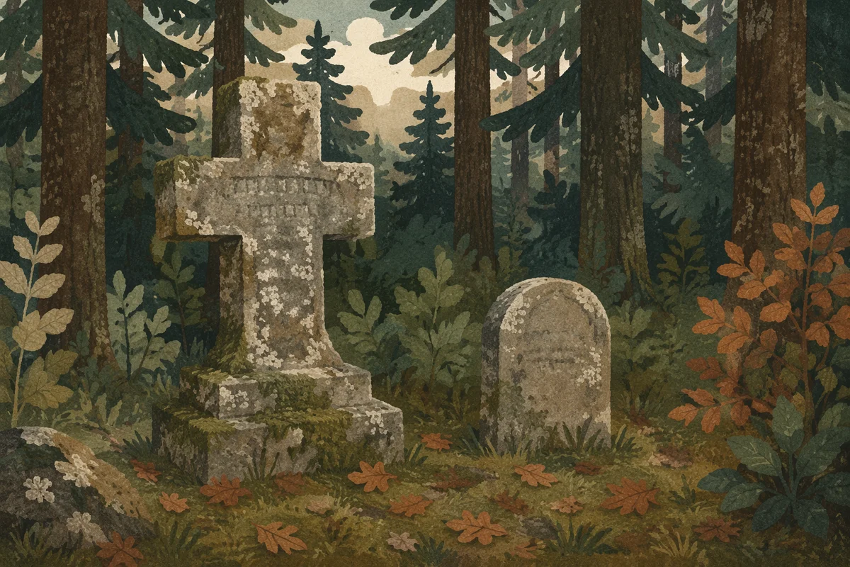 Weathered Stone Cross in Evergreen Cemetery