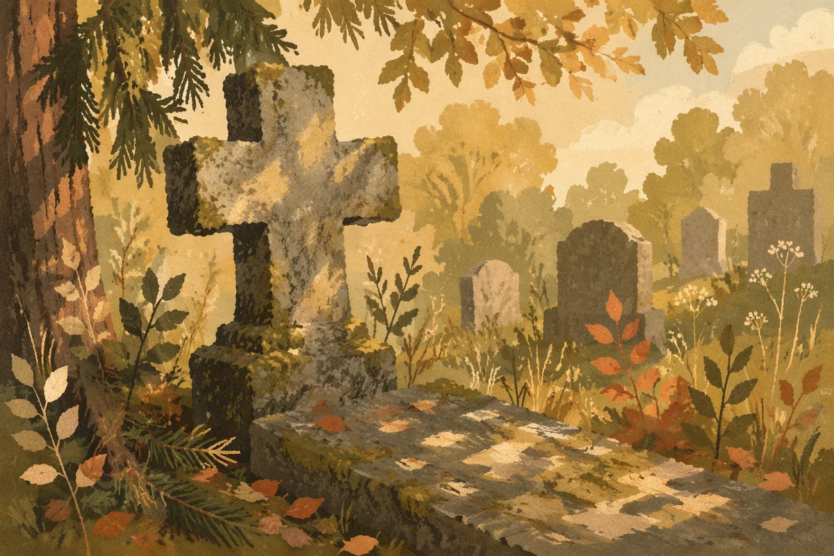 Weathered Stone Cross in Evergreen Cemetery