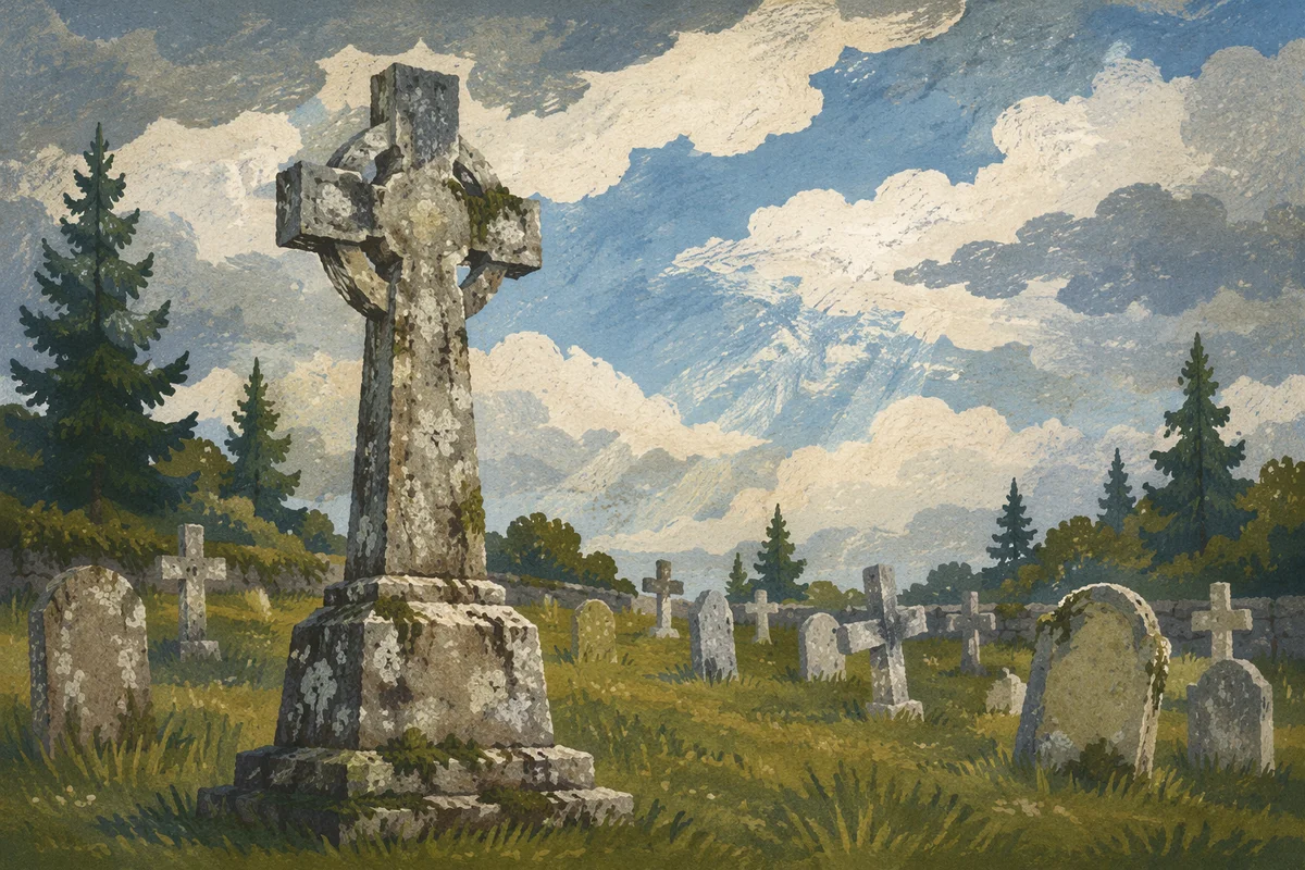 Weathered Stone Cross in Evergreen Cemetery