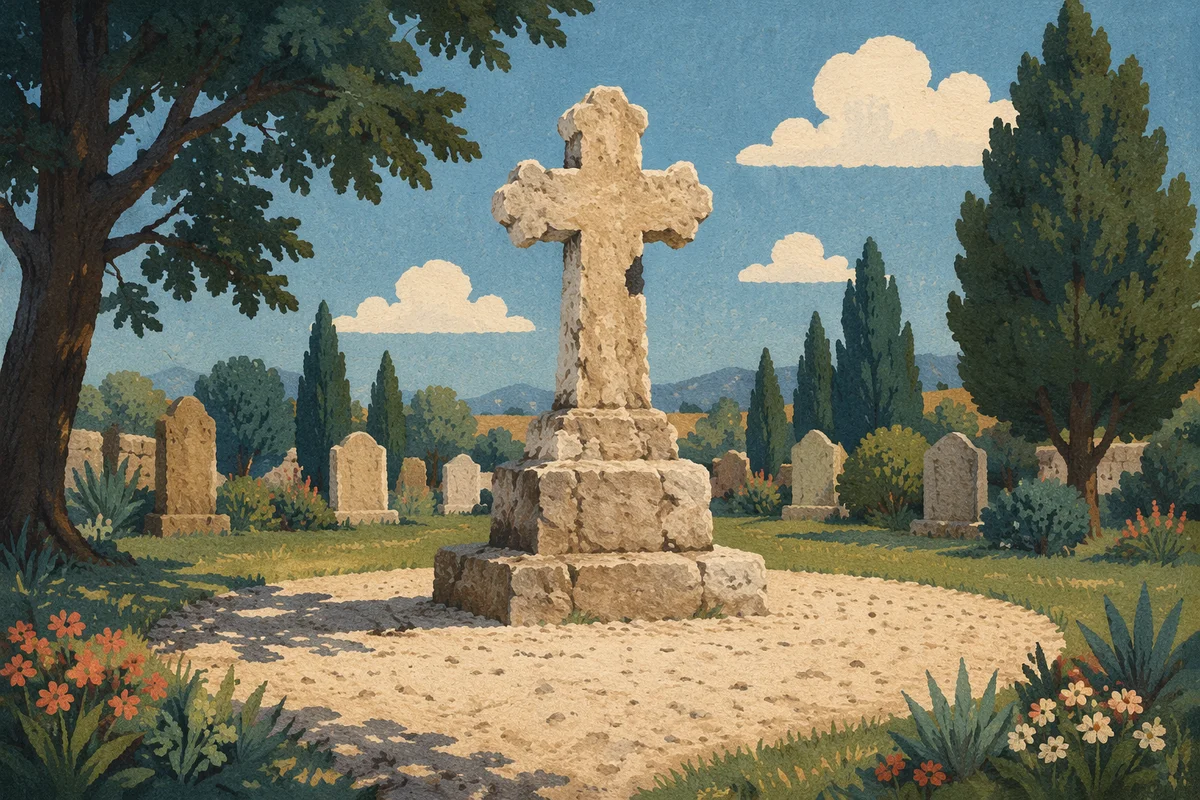 Weathered Stone Cross in Evergreen Cemetery
