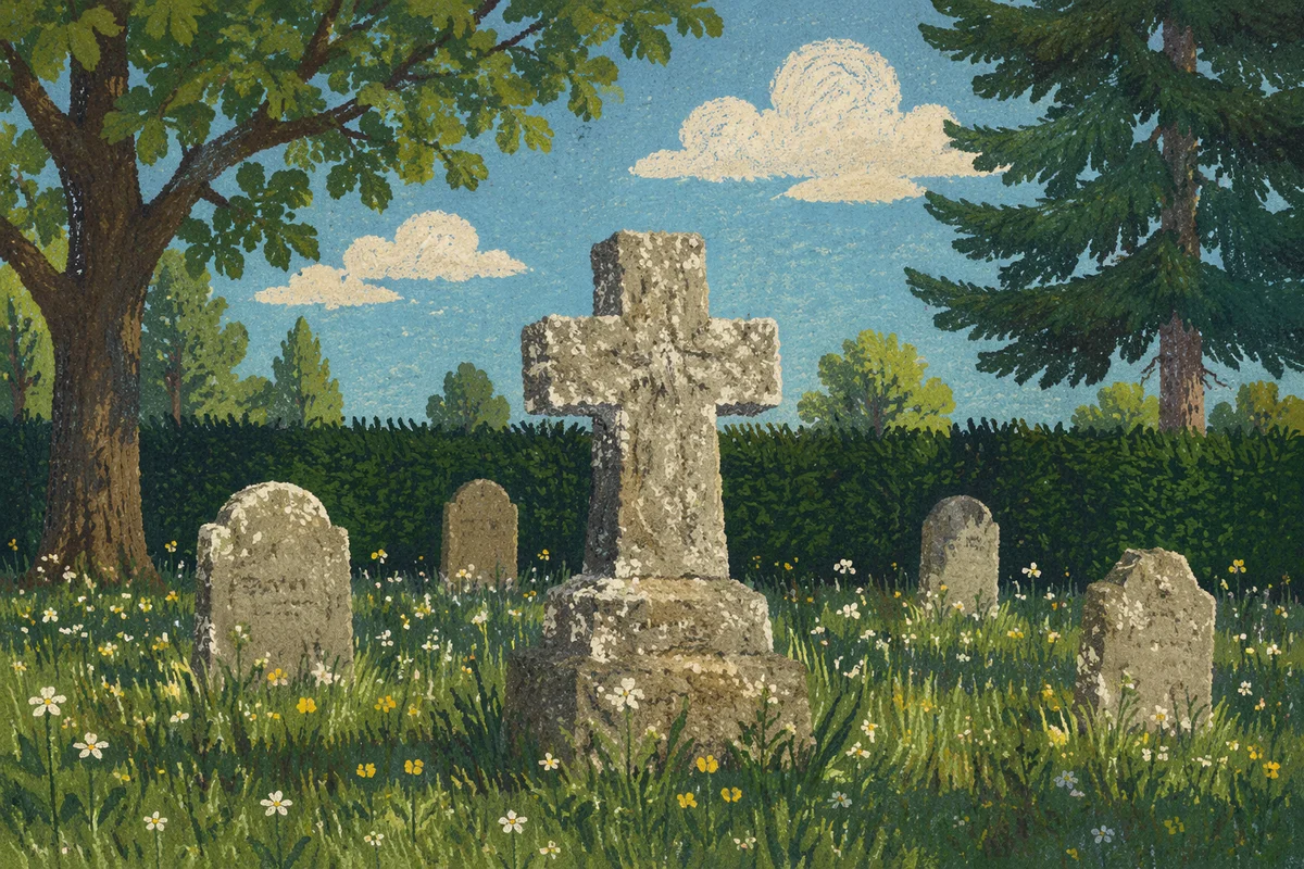 Weathered Stone Cross in Evergreen Cemetery