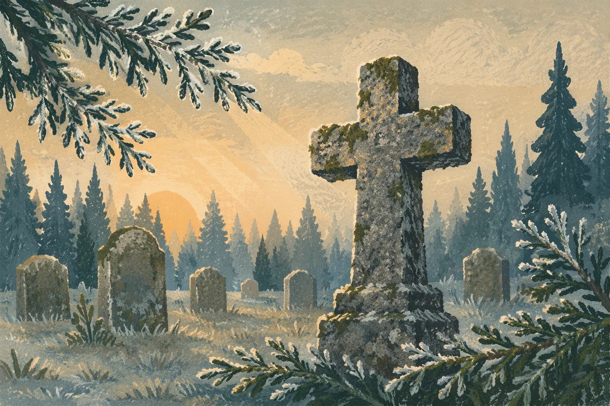 Weathered Stone Cross in Evergreen Cemetery