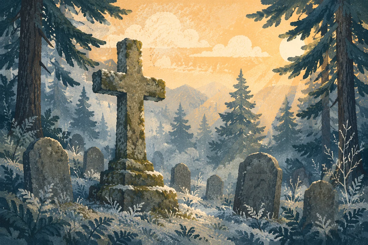 Weathered Stone Cross in Evergreen Cemetery