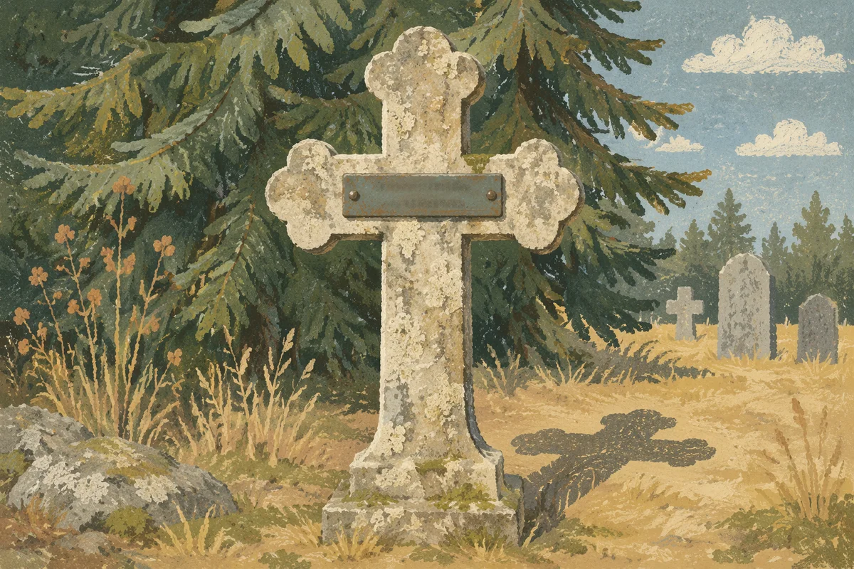 Weathered Stone Cross in Evergreen Cemetery