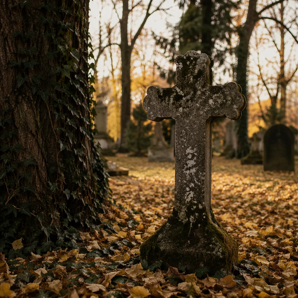 Weathered Stone Cross in Quiet Cemetery