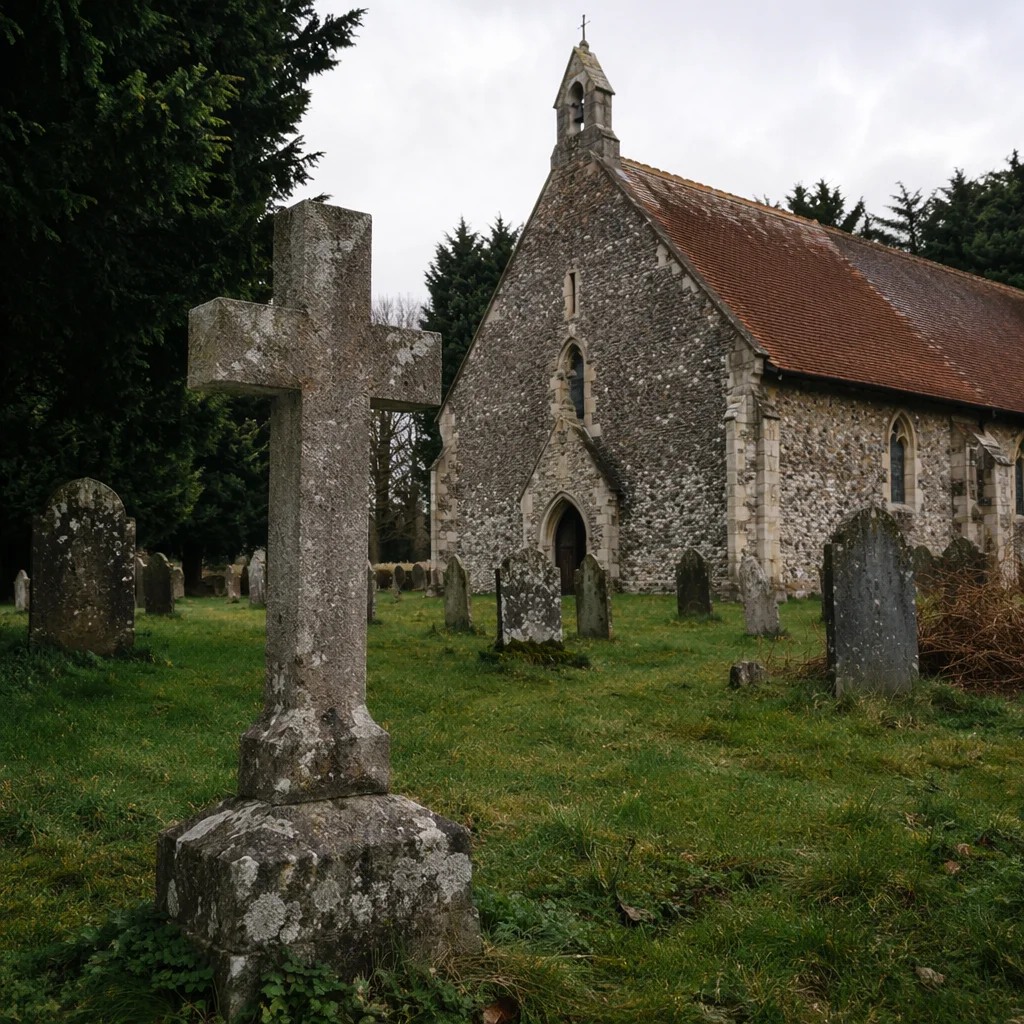 Weathered Stone Cross in Rural Cemetery