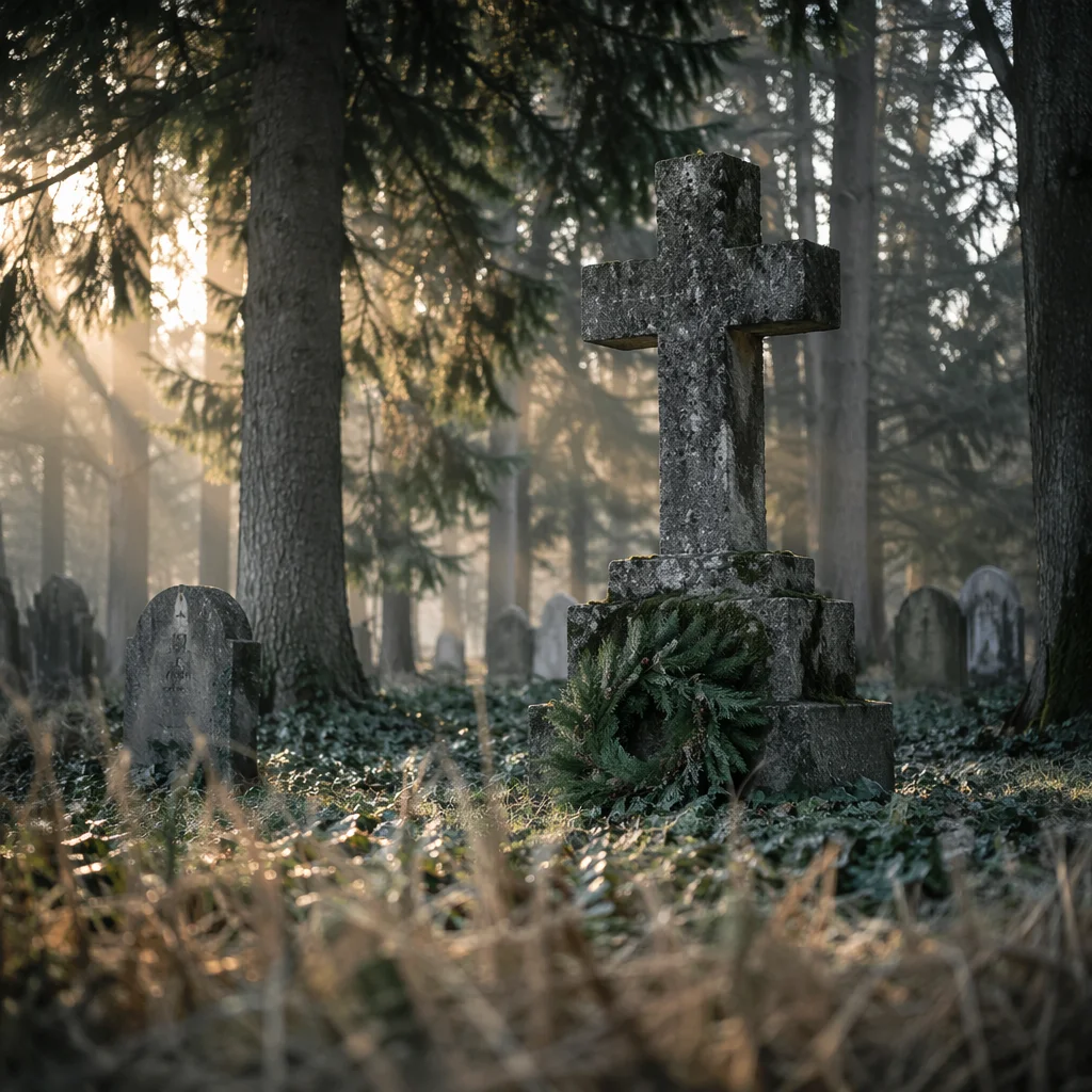 Weathered Stone Cross in Evergreen Cemetery
