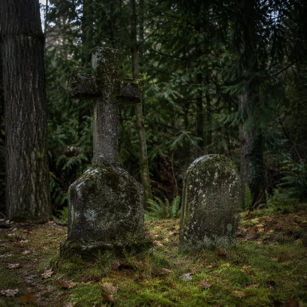 Weathered Stone Cross in Evergreen Cemetery