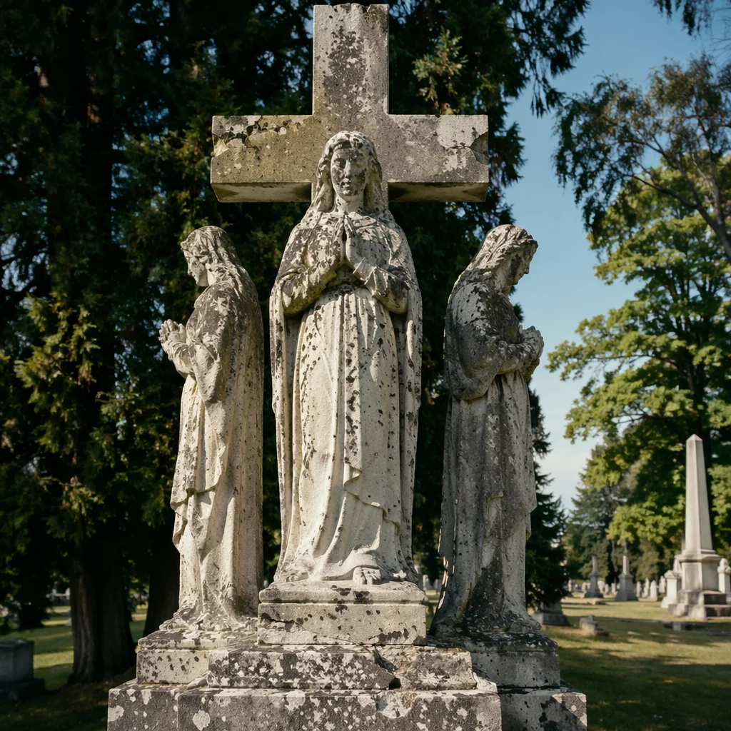 Weathered Stone Cross in Evergreen Cemetery