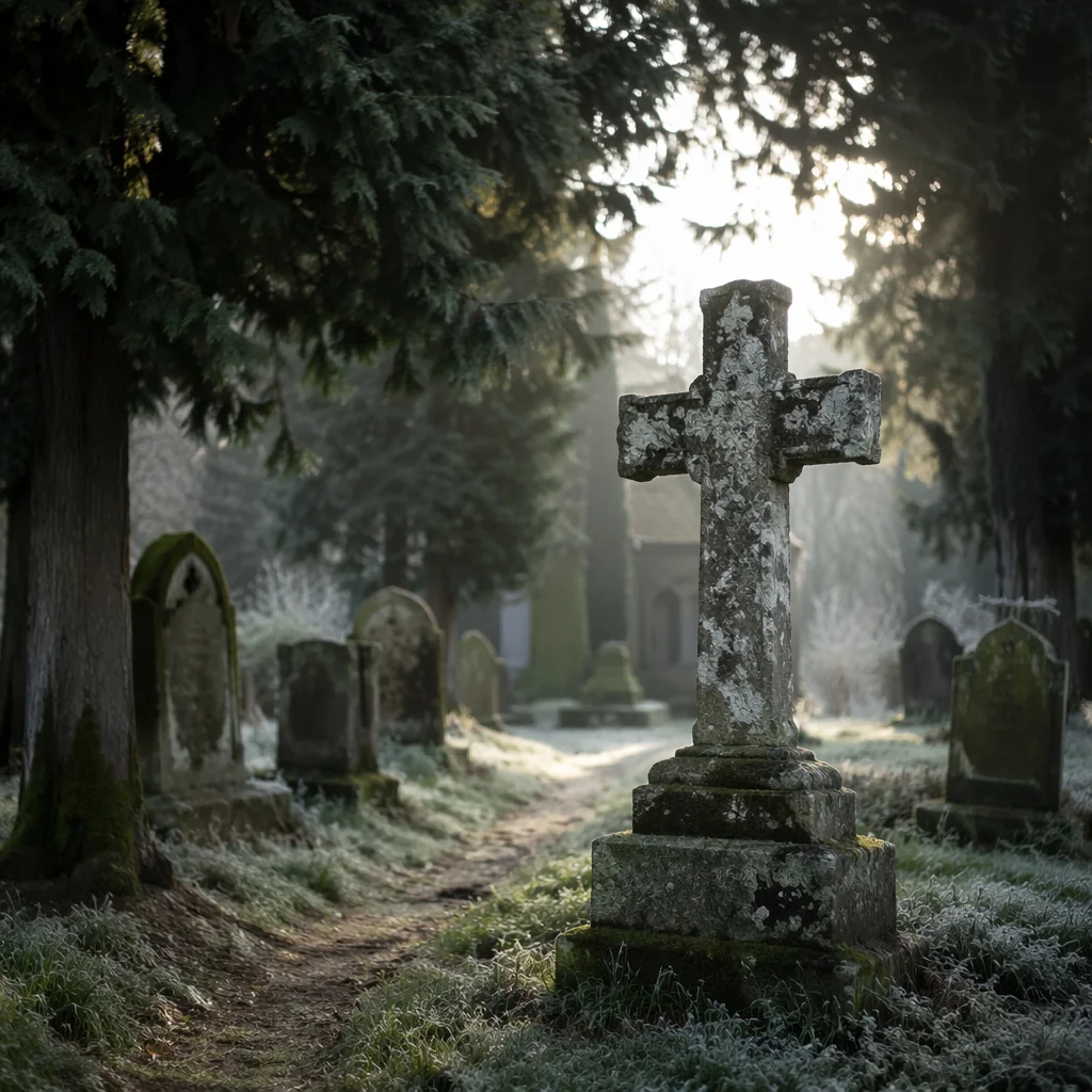 Weathered Stone Cross in Evergreen Cemetery