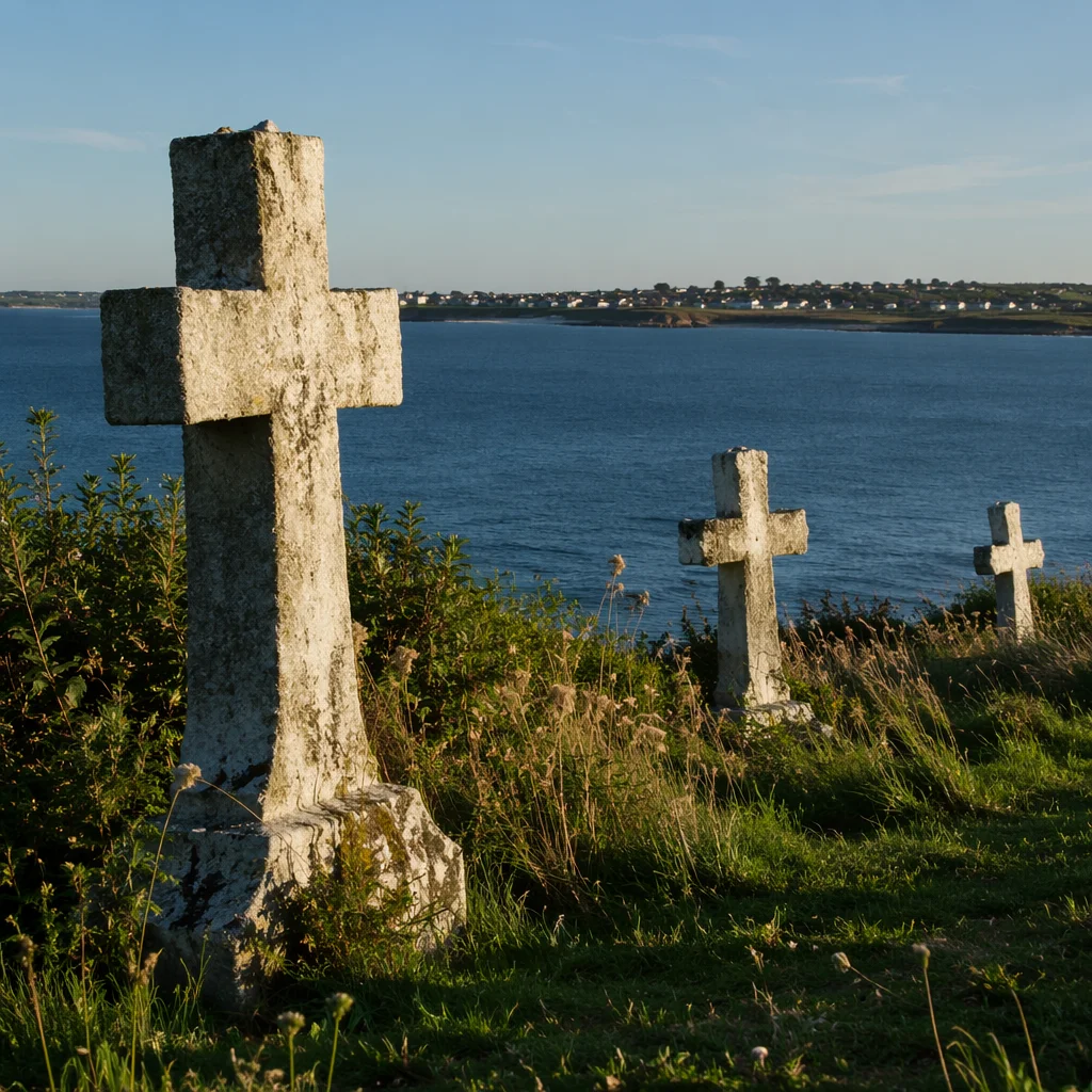 Weathered Stone Crosses by Coastal Cemetery
