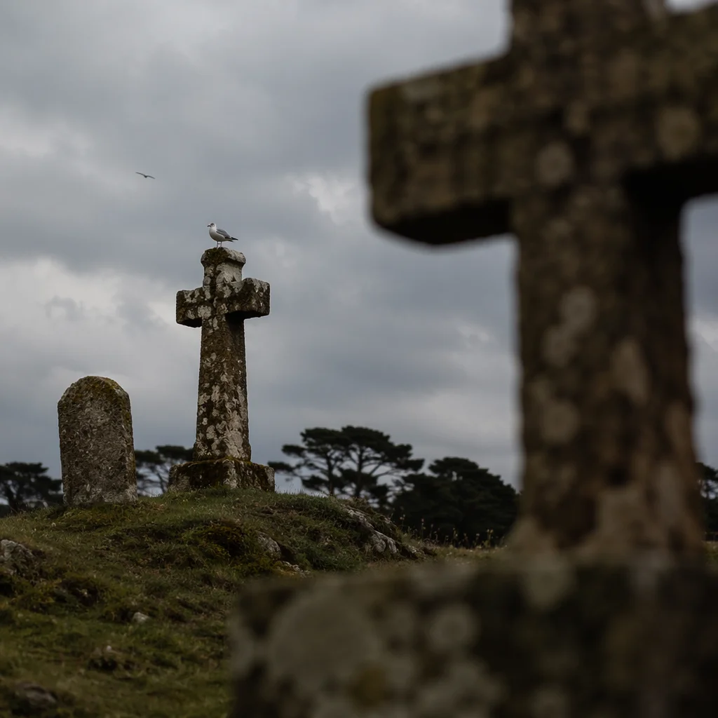 Weathered Stone Cross in Evergreen Cemetery