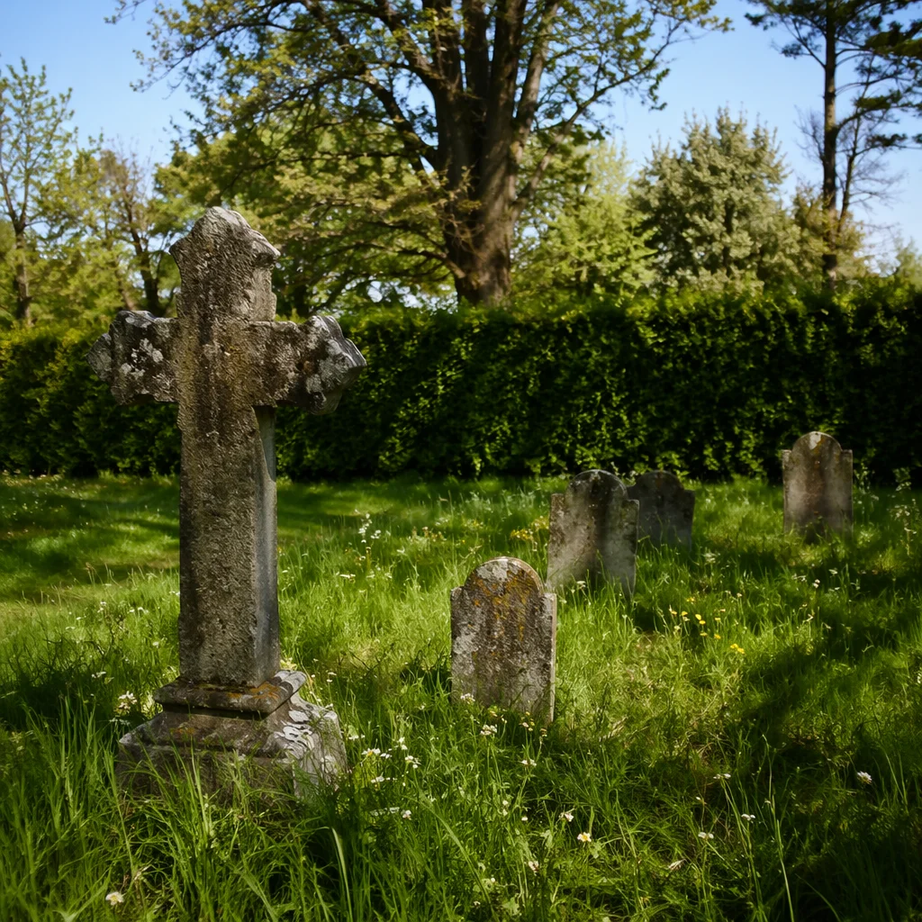 Weathered Stone Cross in Evergreen Cemetery