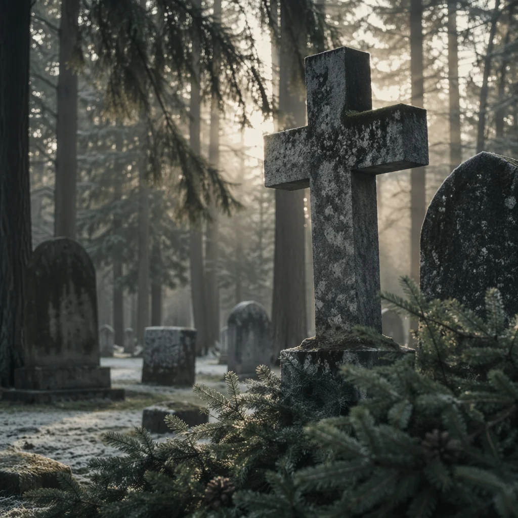 Weathered Stone Cross in Evergreen Cemetery