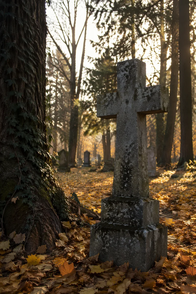 Weathered Stone Cross in Quiet Cemetery