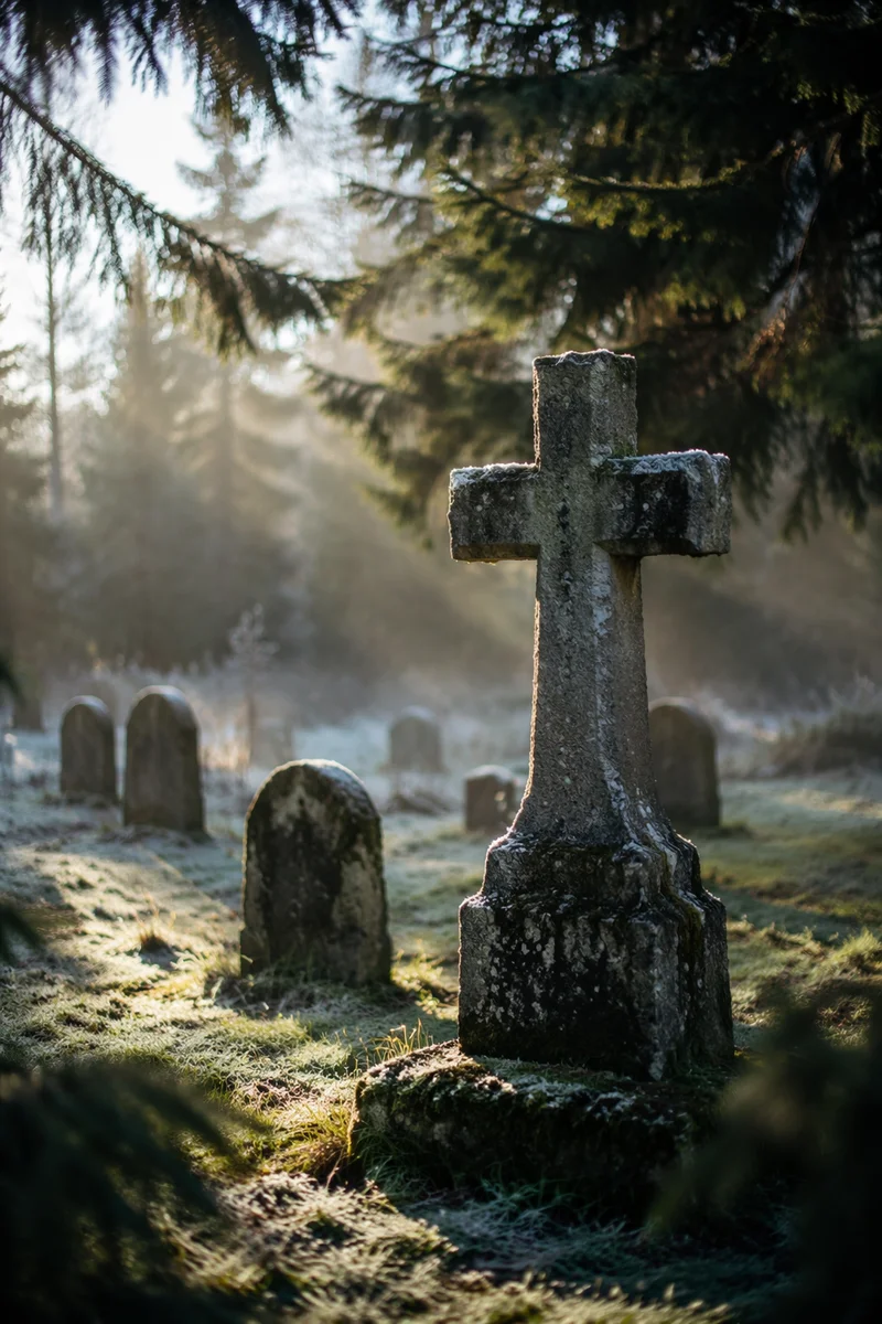 Weathered Stone Cross in Evergreen Cemetery