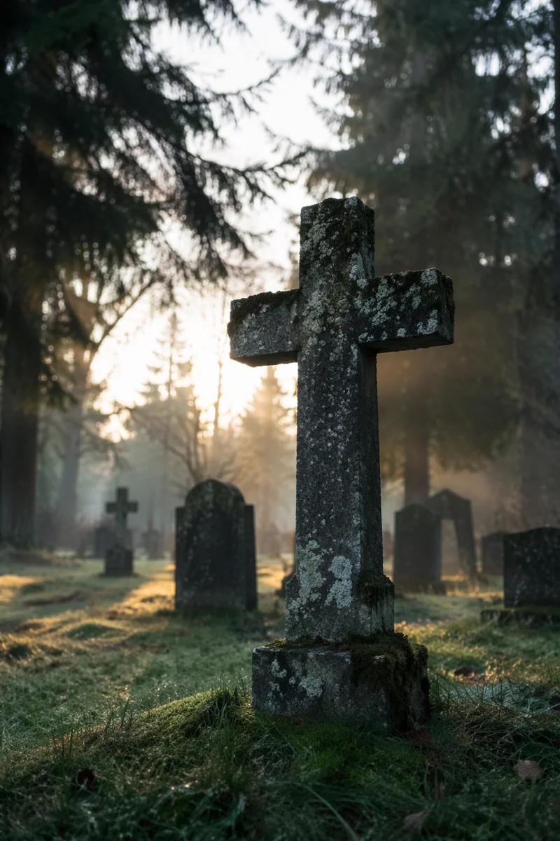 Weathered Stone Cross in Evergreen Cemetery