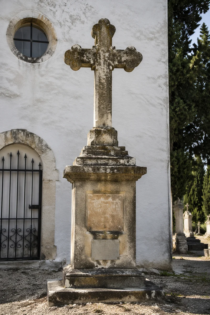 Weathered Stone Cross in Evergreen Cemetery