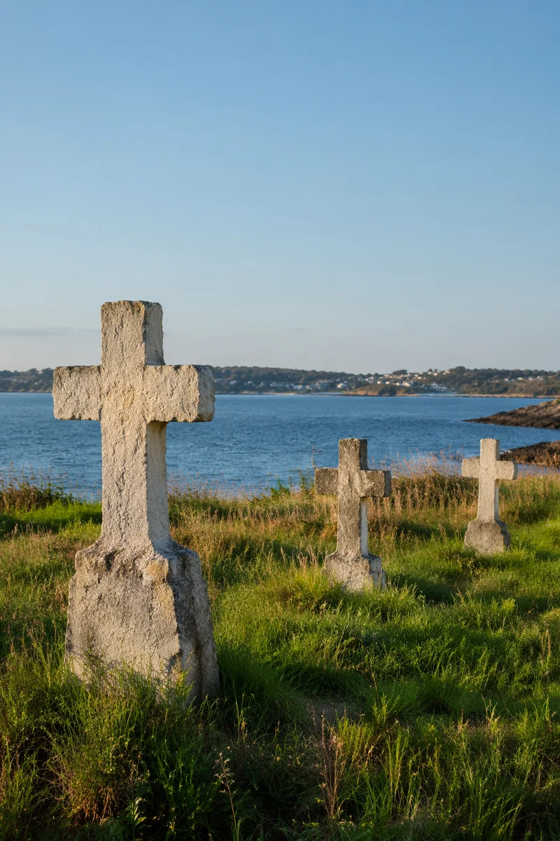 Weathered Stone Crosses by Coastal Cemetery