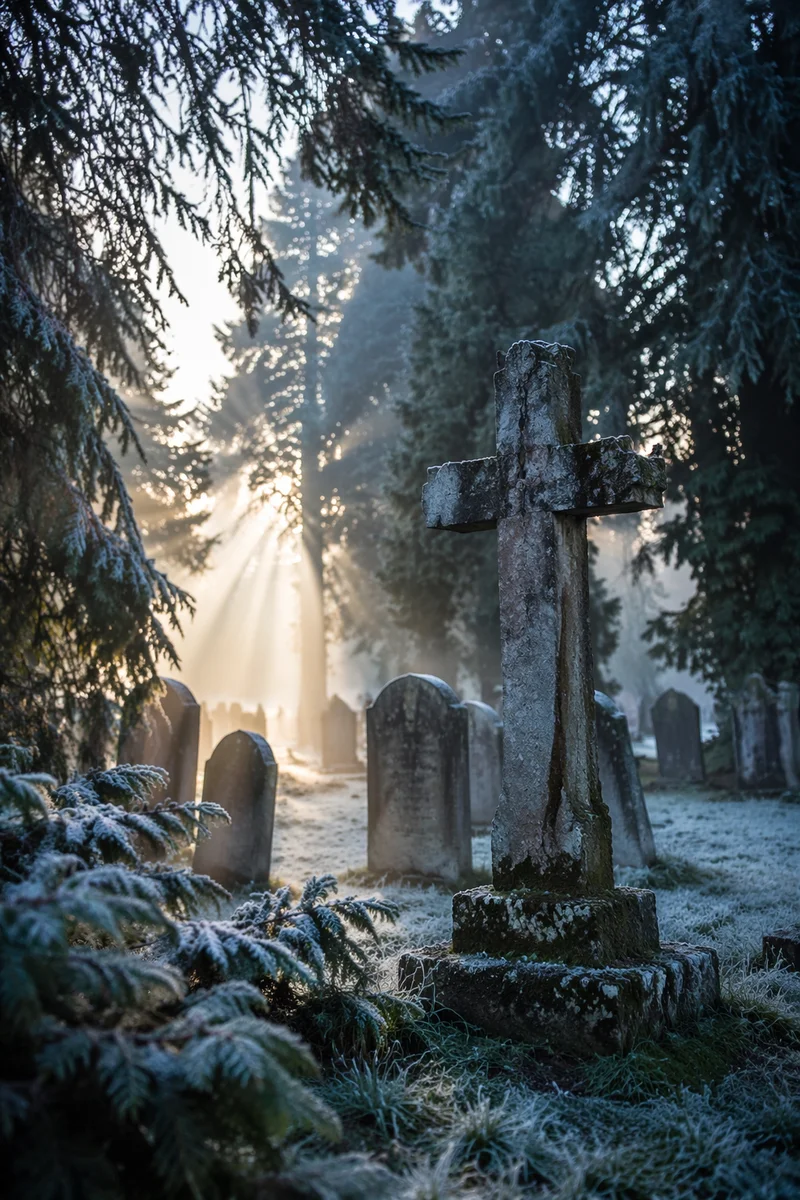 Weathered Stone Cross in Evergreen Cemetery