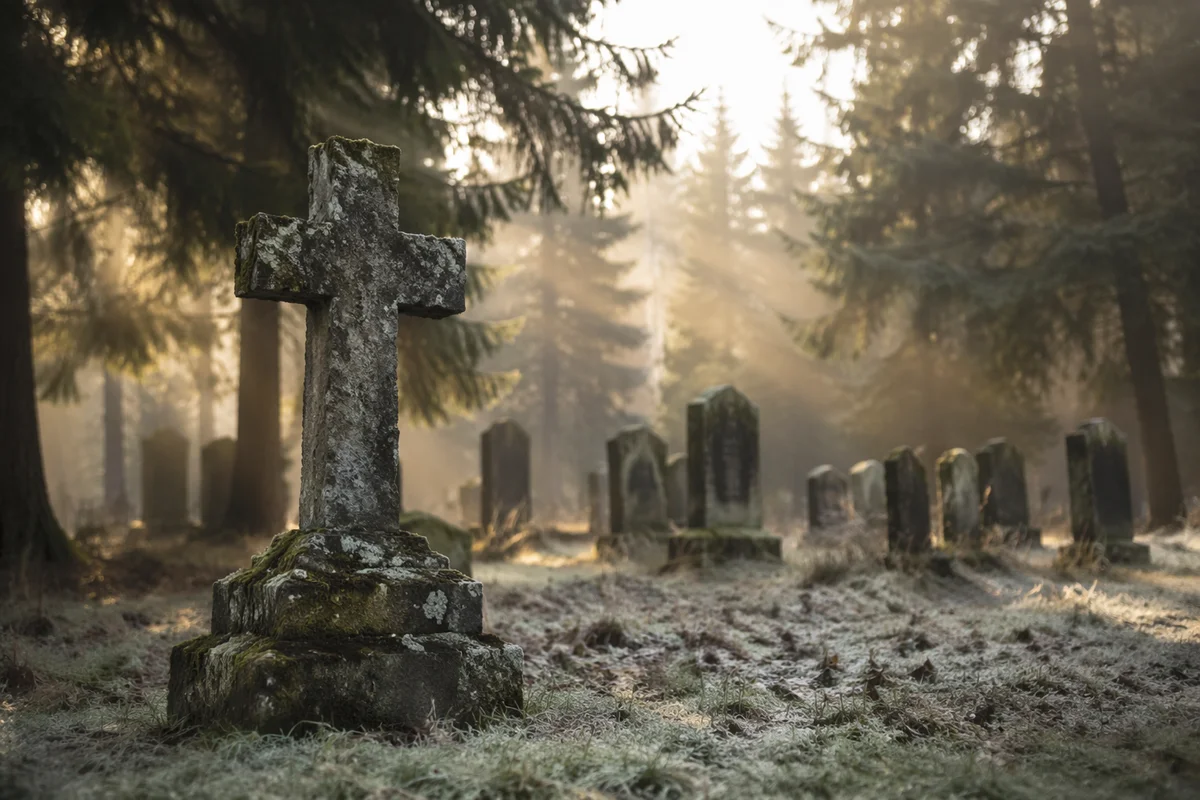 Weathered Stone Cross in Evergreen Cemetery