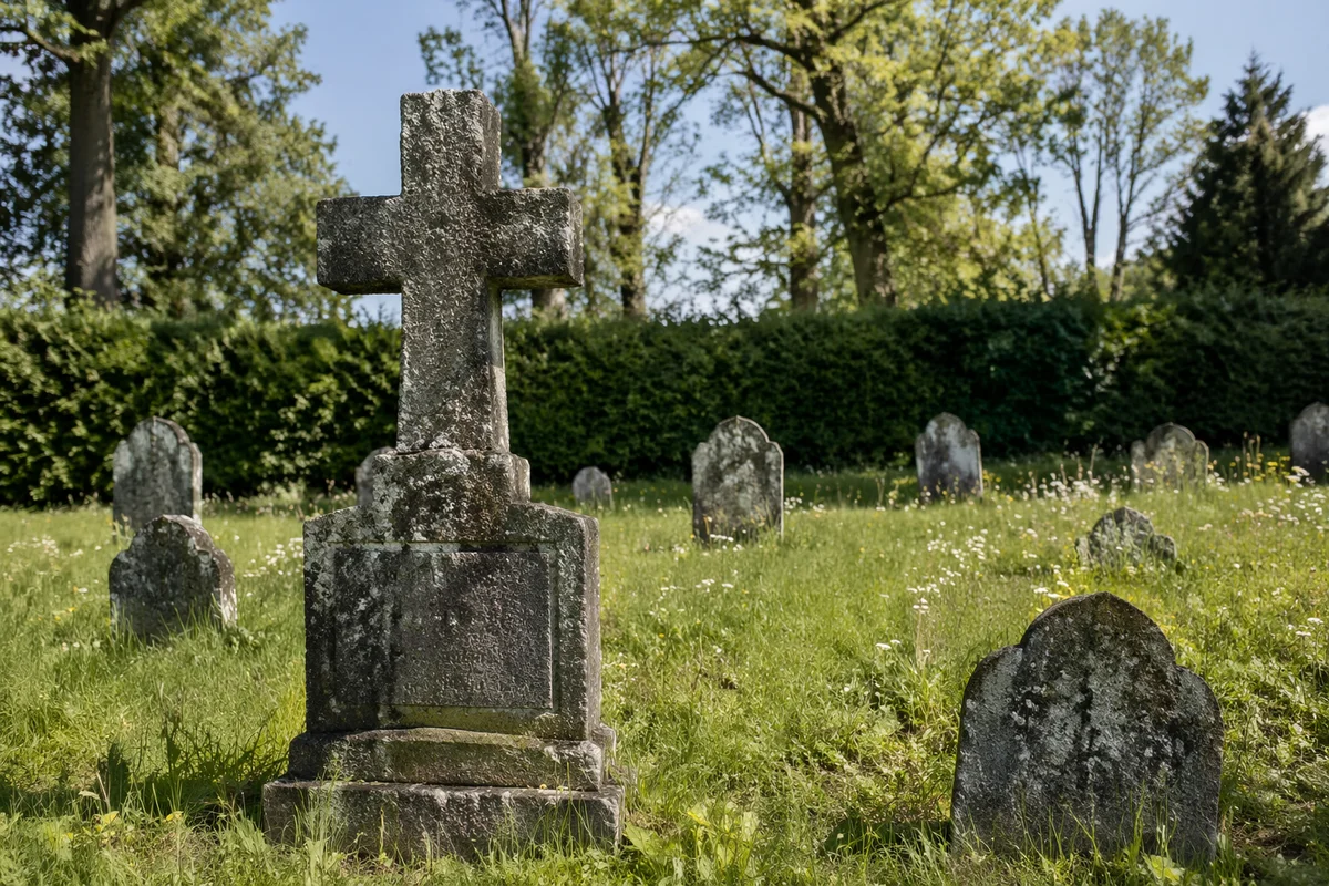 Weathered Stone Cross in Evergreen Cemetery