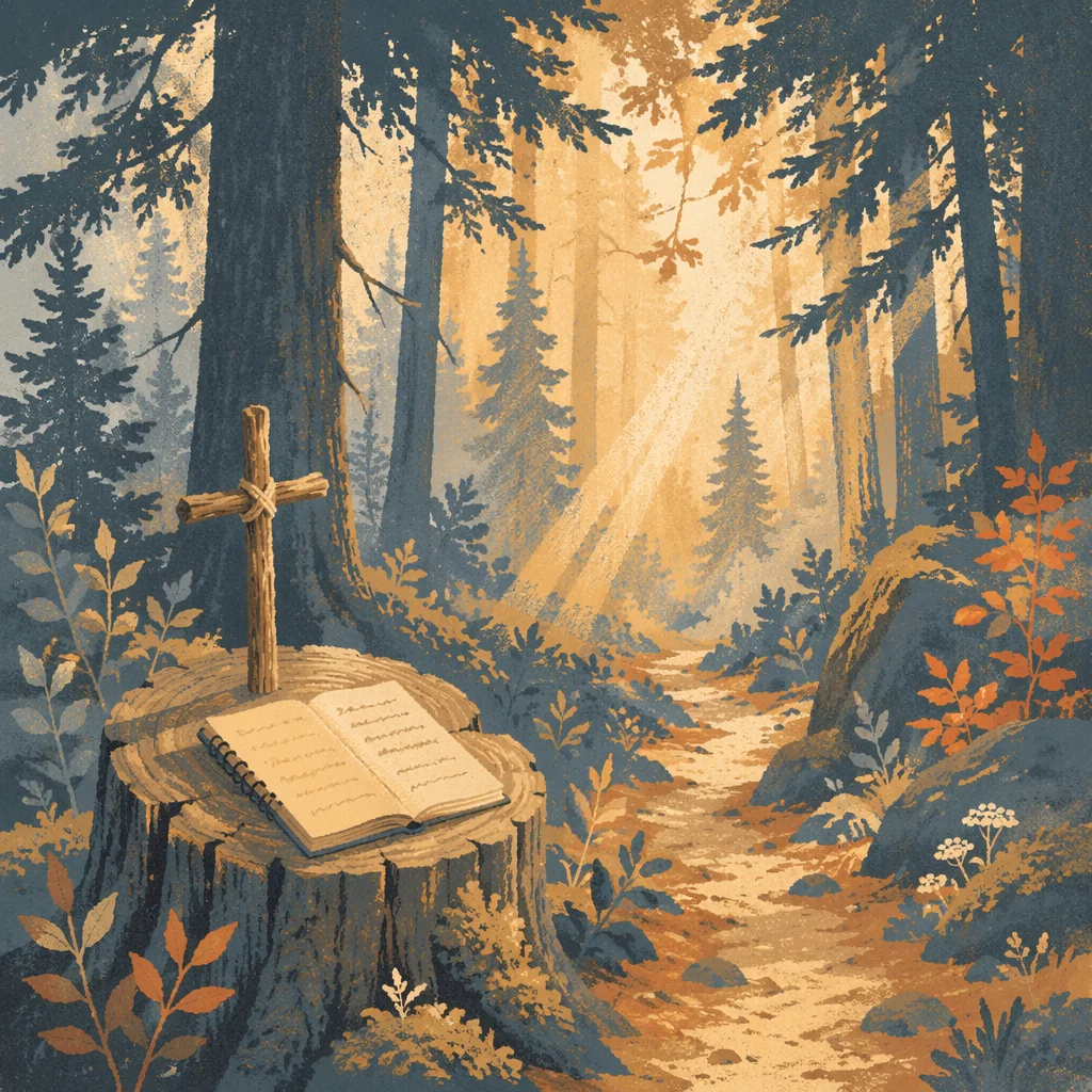 Morning Prayer Path in Evergreen Forest