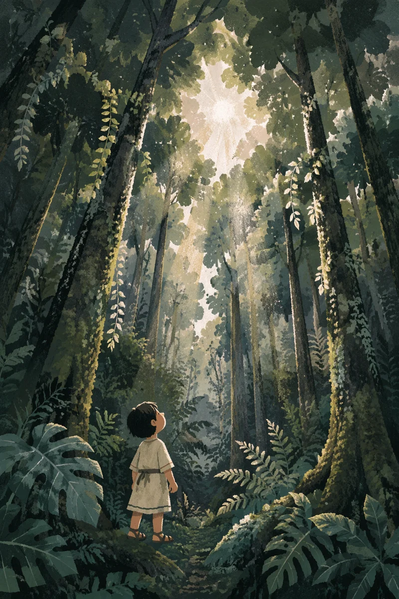 Sunlight Through Evergreen Forest Canopy
