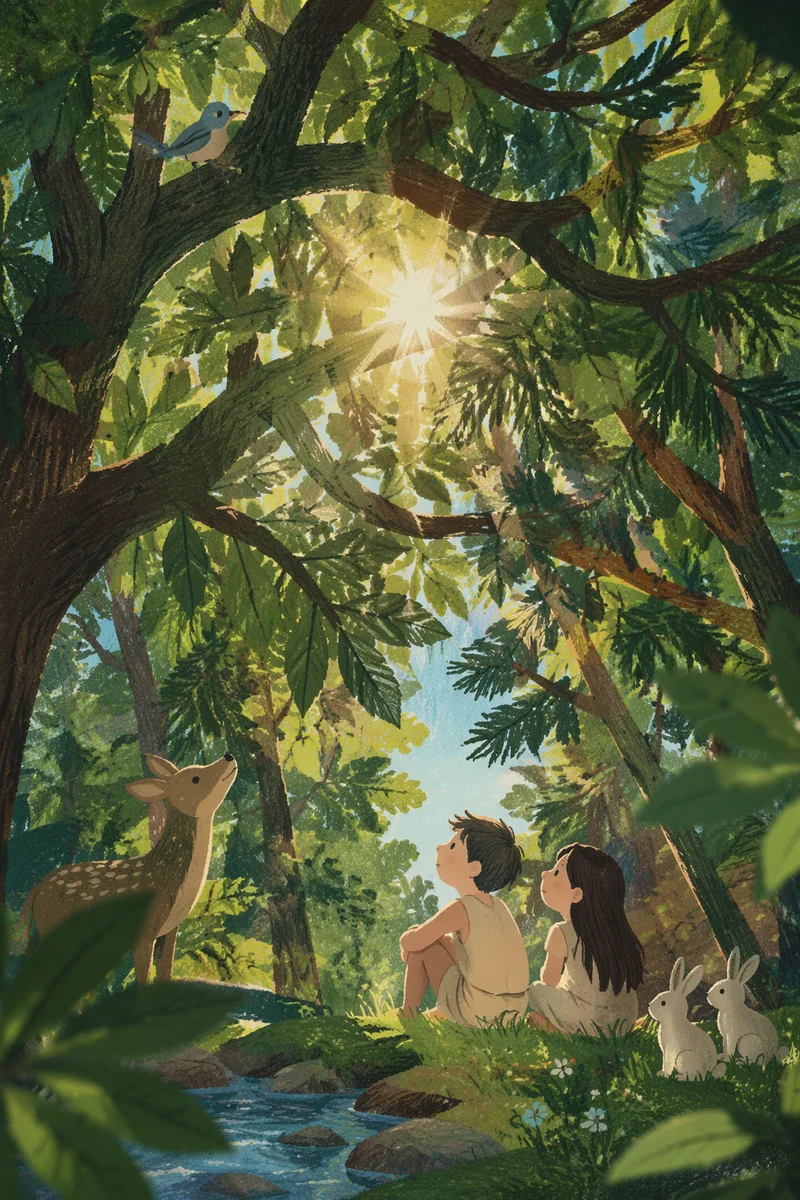 Morning Sunburst Through Evergreen Forest Canopy