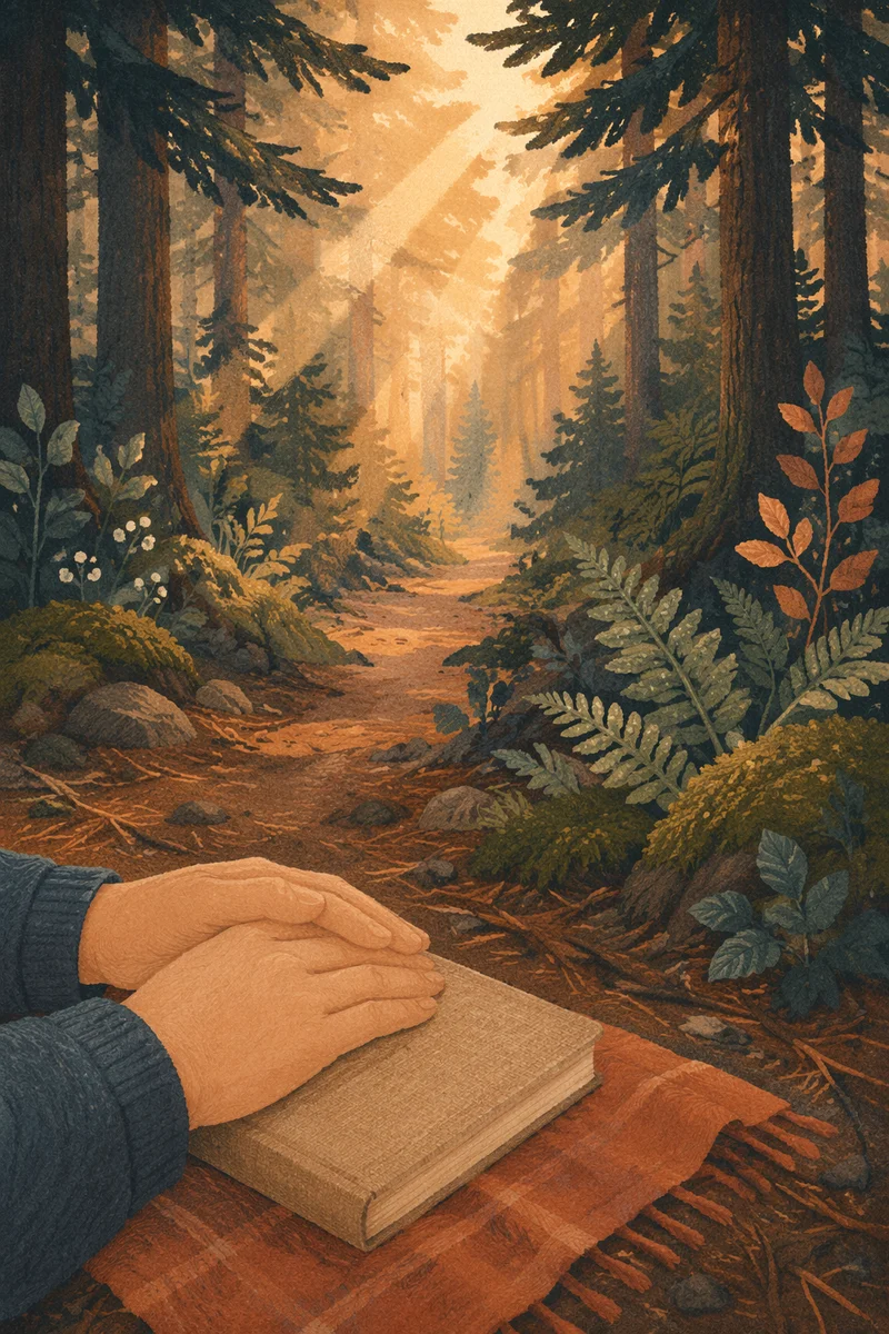 Morning Prayer Beneath Evergreen Sunbeams