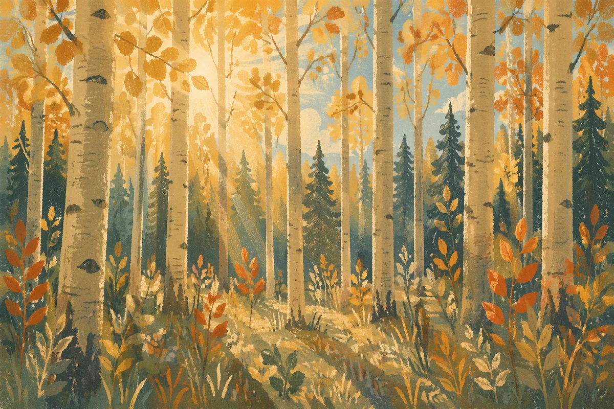 Morning Sunbeams Through Evergreen Forest Canopy