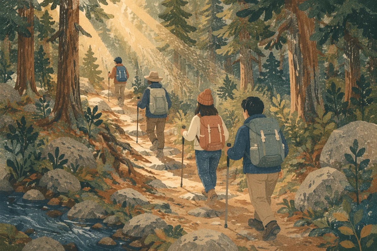 Sunlit Evergreen Trail Pilgrimage