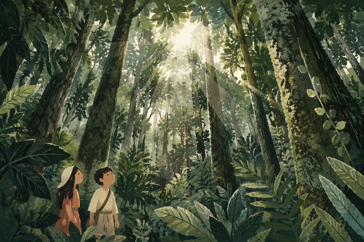 Sunlight Through Evergreen Forest Canopy
