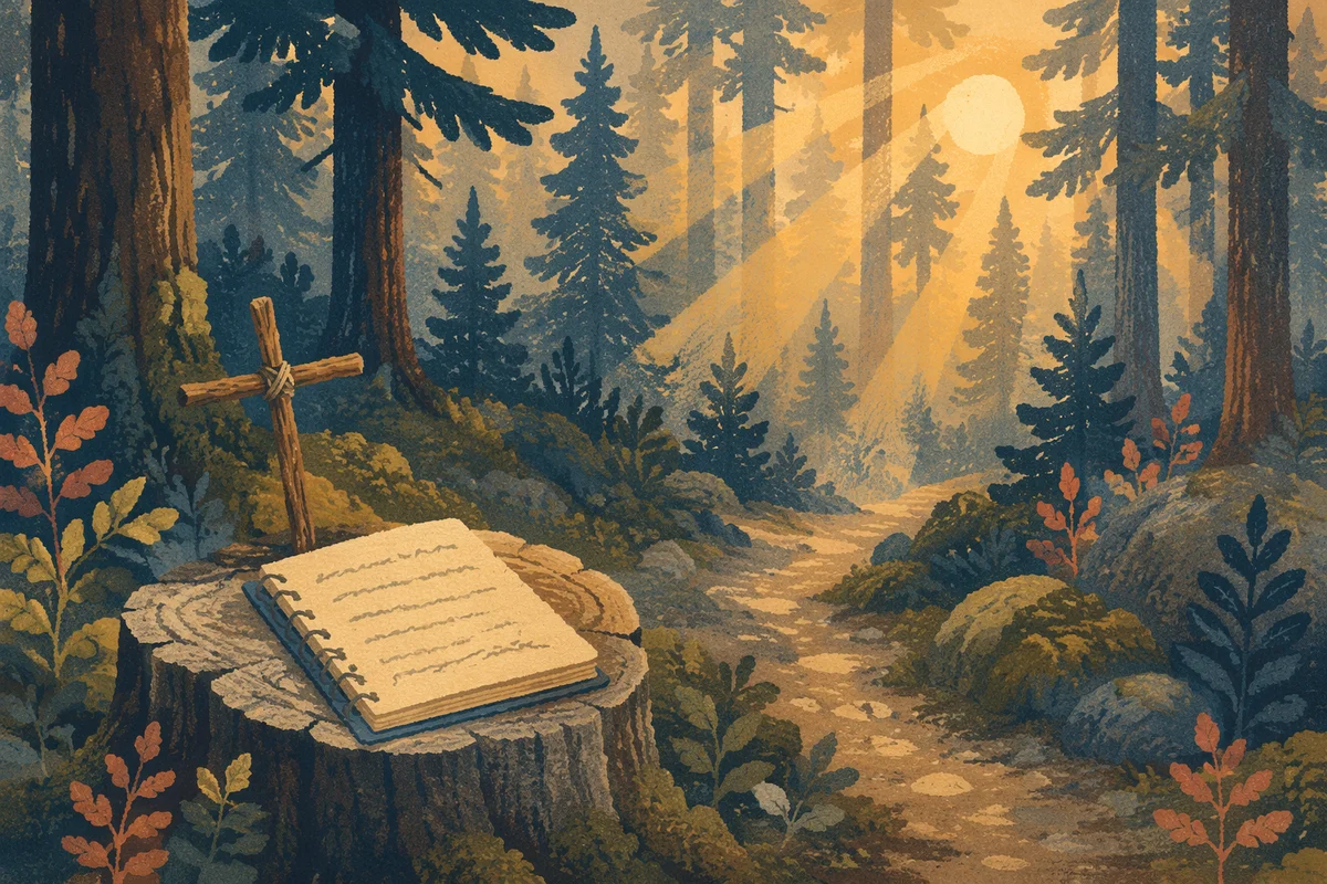 Morning Prayer Path in Evergreen Forest