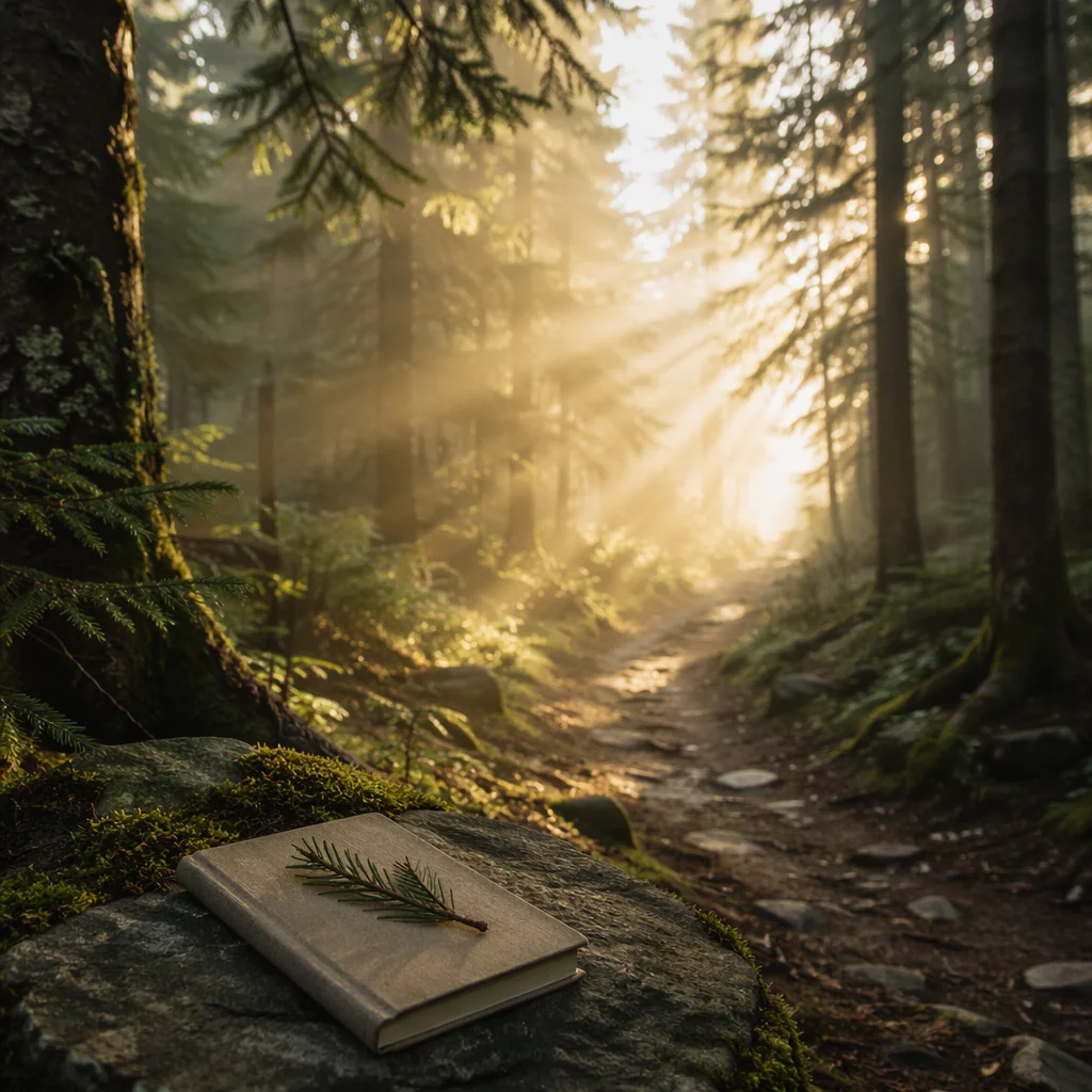 Sunlit Evergreen Forest Prayer Path