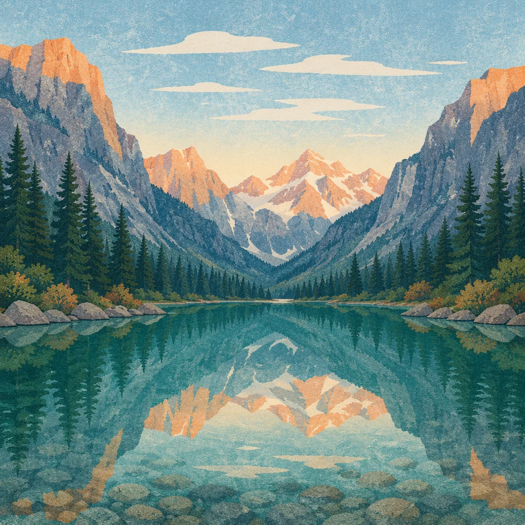 Golden Sunrise Over Evergreen Mountain Lake