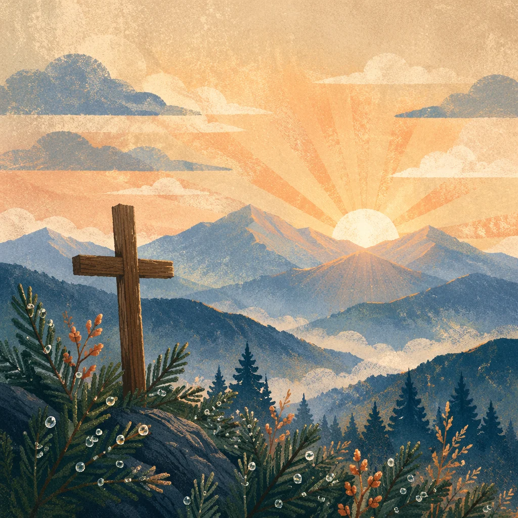 Golden Sunrise Cross Over Evergreen Mountains